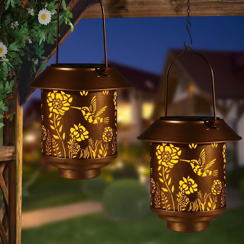 Doogarden Solar Lantern Outdoor Hanging Lights Gifts for Women Mom Metal Garden Decor Outside Waterproof LED Lanterns for Patio(Hummingbird-2P) - Image 1